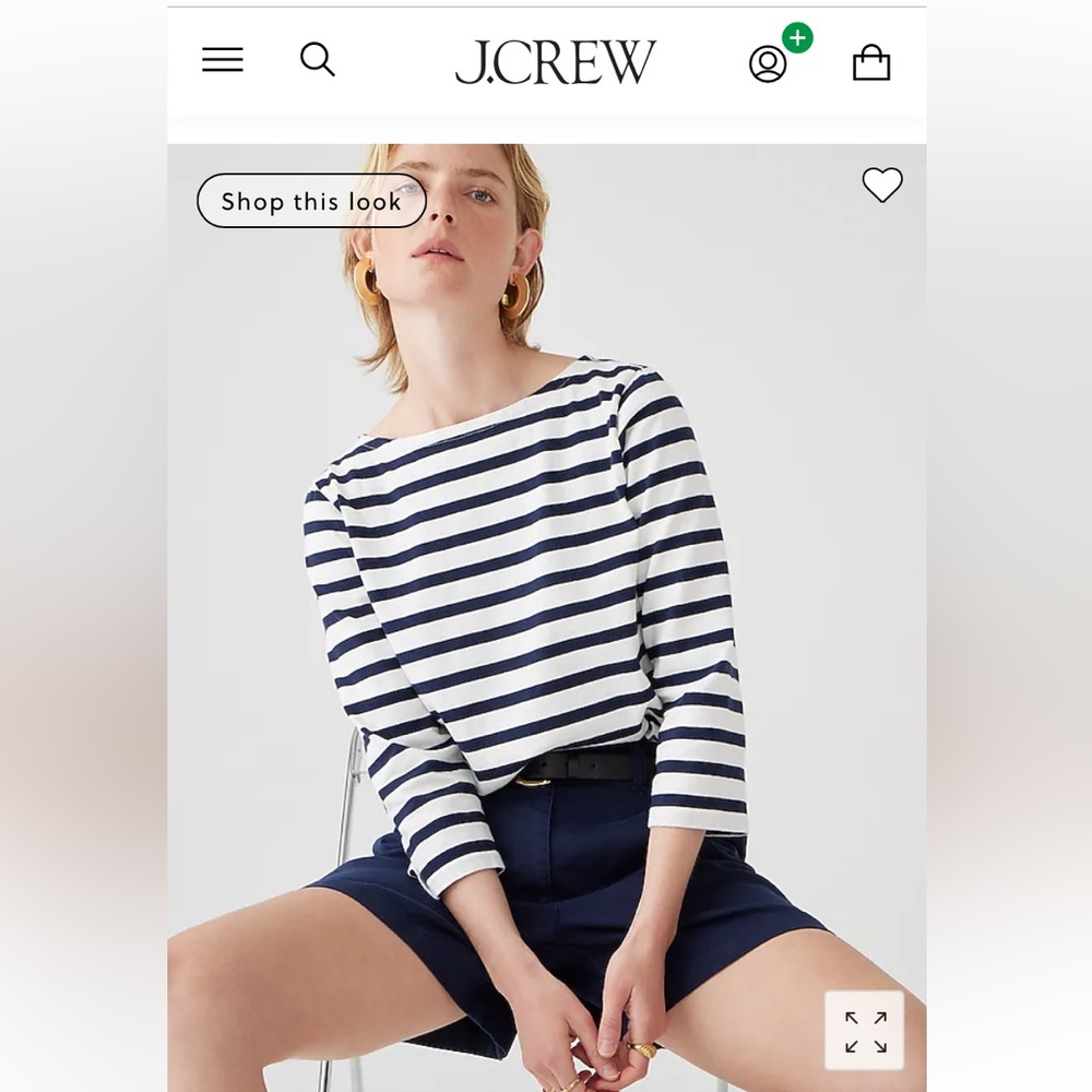 JCREW 3/4 sleeve Breton stripe nautical cotton shirt. Navy & white stripe SMALL